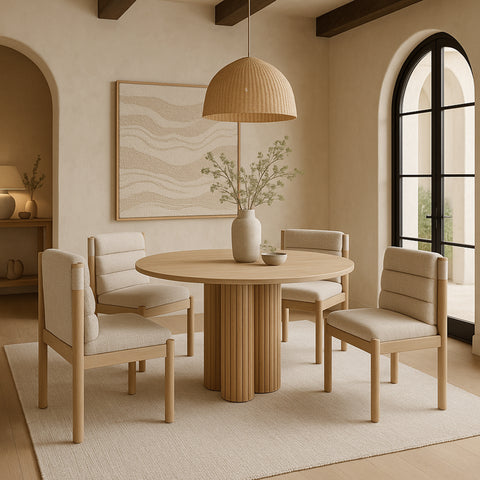 Prescott Beige Linen Textured Fabric Upholstered Dining Chair, 2-Piece