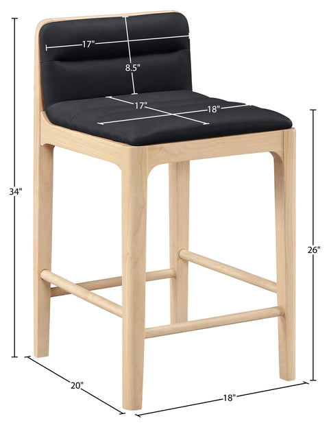 Linden Black Cane And Vegan Leather Upholstered Counter Stool, 2-Piece