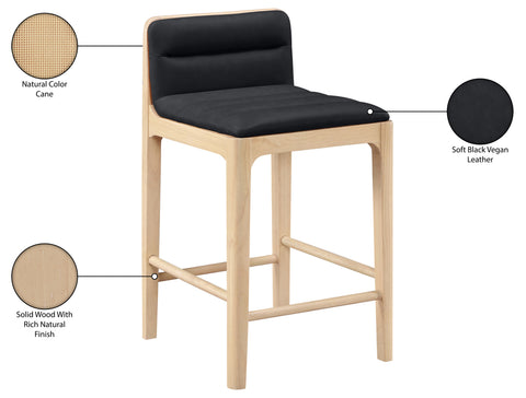 Linden Black Cane And Vegan Leather Upholstered Counter Stool, 2-Piece