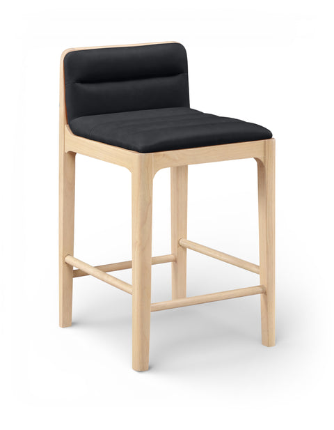 Linden Black Cane And Vegan Leather Upholstered Counter Stool, 2-Piece