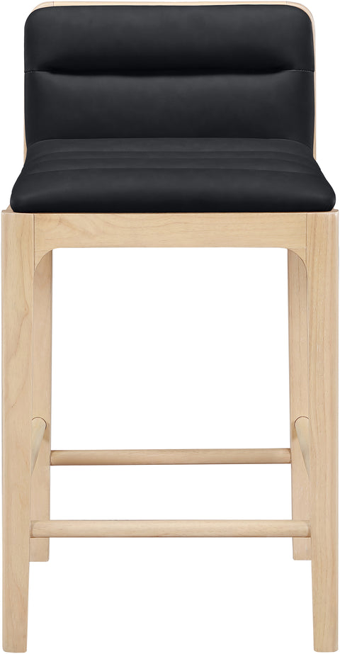 Linden Black Cane And Vegan Leather Upholstered Counter Stool, 2-Piece