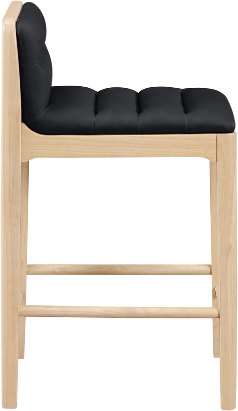 Linden Black Cane And Vegan Leather Upholstered Counter Stool, 2-Piece