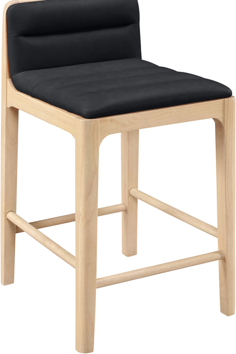 Linden Black Cane And Vegan Leather Upholstered Counter Stool, 2-Piece