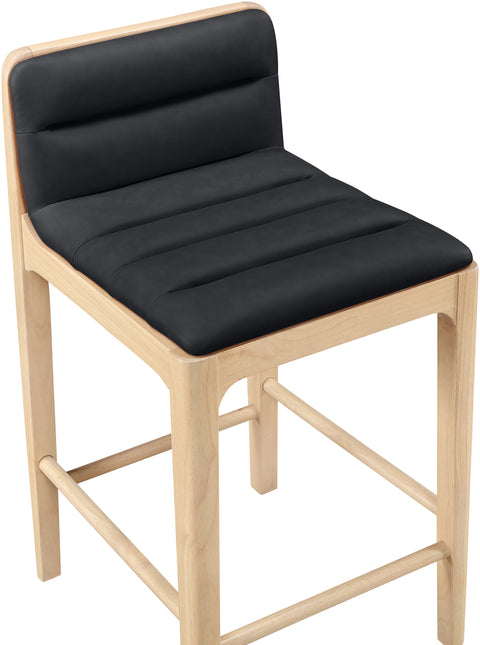 Linden Black Cane And Vegan Leather Upholstered Counter Stool, 2-Piece