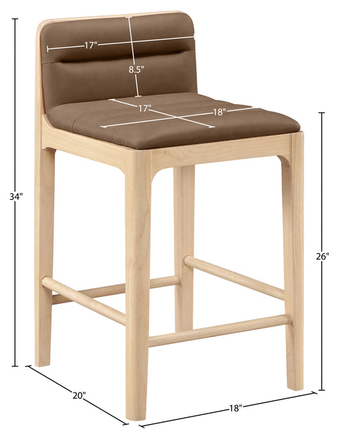 Linden Brown Cane And Vegan Leather Upholstered Counter Stool, 2-Piece