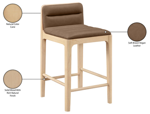 Linden Brown Cane And Vegan Leather Upholstered Counter Stool, 2-Piece