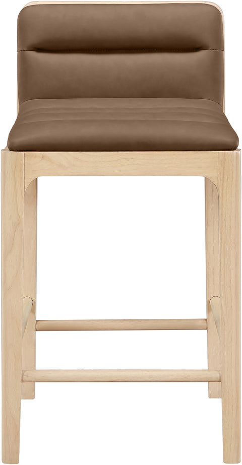 Linden Brown Cane And Vegan Leather Upholstered Counter Stool, 2-Piece