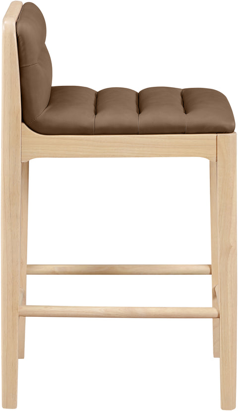 Linden Brown Cane And Vegan Leather Upholstered Counter Stool, 2-Piece