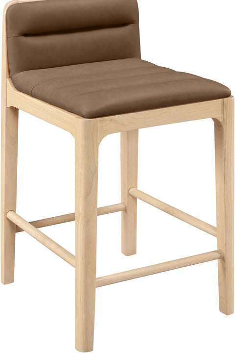 Linden Brown Cane And Vegan Leather Upholstered Counter Stool, 2-Piece
