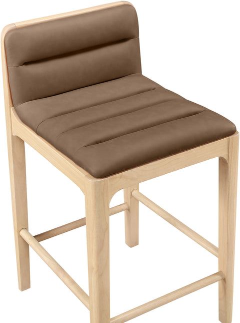 Linden Brown Cane And Vegan Leather Upholstered Counter Stool, 2-Piece