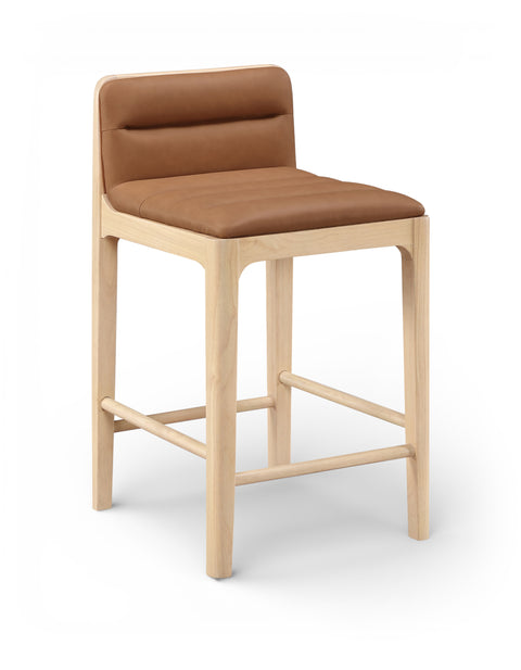 Linden Cognac Cane And Vegan Leather Upholstered Counter Stool, 2-Piece