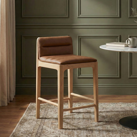 Linden Cognac Cane And Vegan Leather Upholstered Counter Stool, 2-Piece
