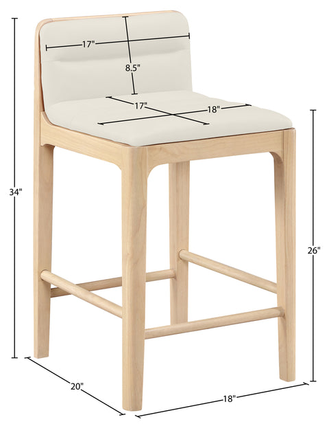 Linden Cream Cane And Vegan Leather Upholstered Counter Stool, 2-Piece