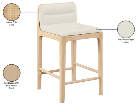 Linden Cream Cane And Vegan Leather Upholstered Counter Stool, 2-Piece