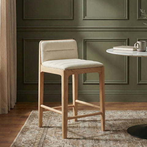 Linden Cream Cane And Vegan Leather Upholstered Counter Stool, 2-Piece