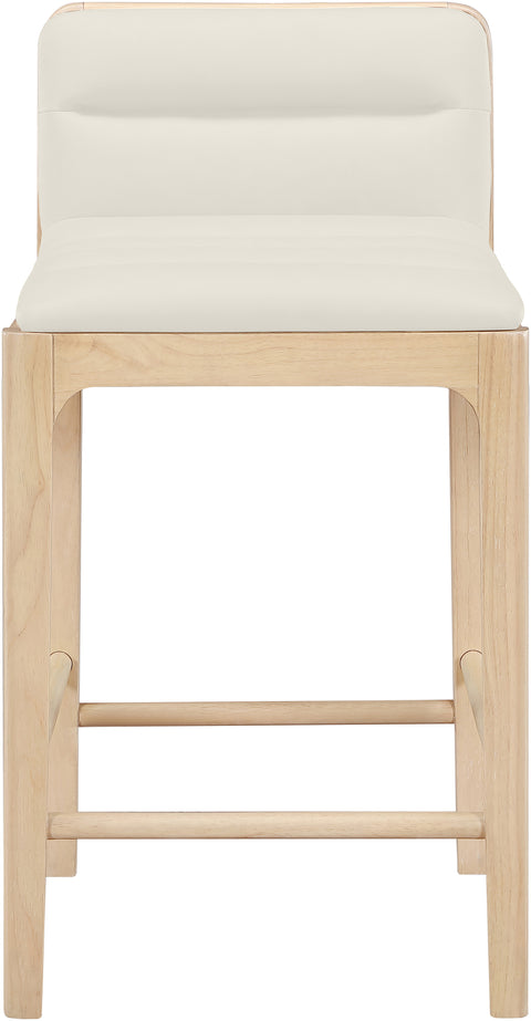Linden Cream Cane And Vegan Leather Upholstered Counter Stool, 2-Piece