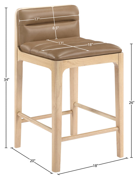 Linden Tan Cane And Vegan Leather Upholstered Counter Stool, 2-Piece