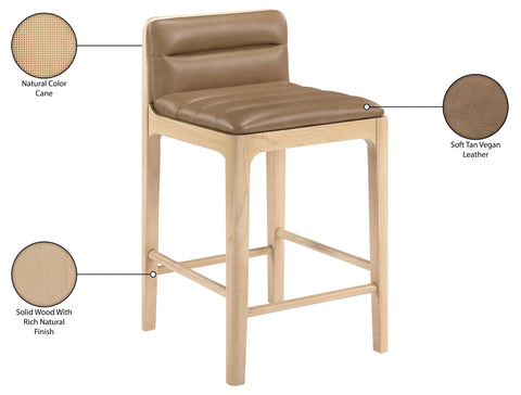 Linden Tan Cane And Vegan Leather Upholstered Counter Stool, 2-Piece