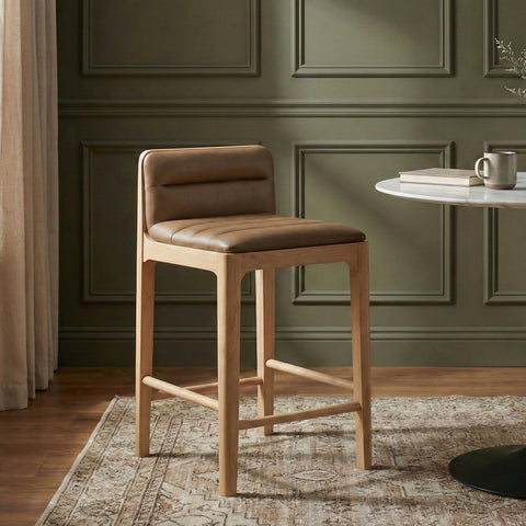 Linden Tan Cane And Vegan Leather Upholstered Counter Stool, 2-Piece