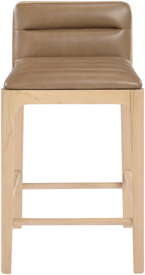 Linden Tan Cane And Vegan Leather Upholstered Counter Stool, 2-Piece