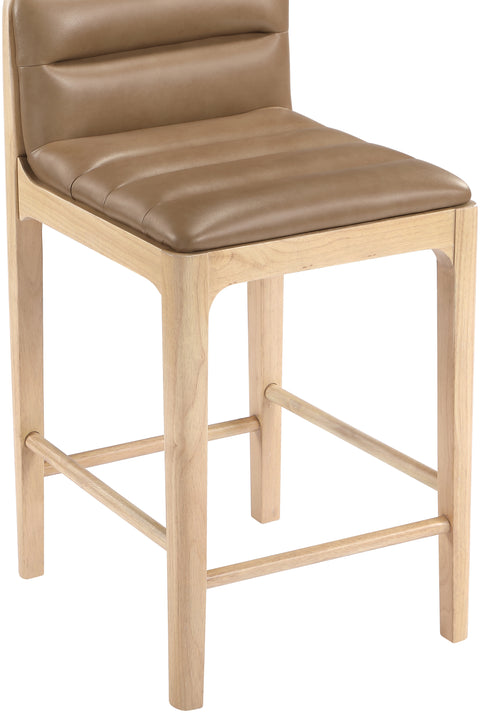 Linden Tan Cane And Vegan Leather Upholstered Counter Stool, 2-Piece