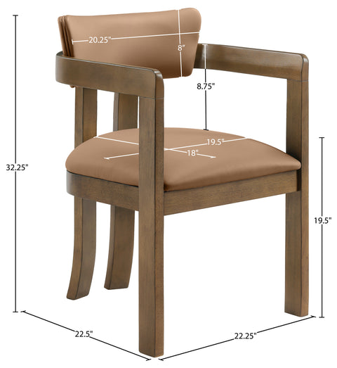 Laurel Cognac Vegan Leather Upholstered Dining Arm Chair, 2-Piece