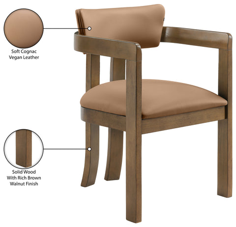 Laurel Cognac Vegan Leather Upholstered Dining Arm Chair, 2-Piece