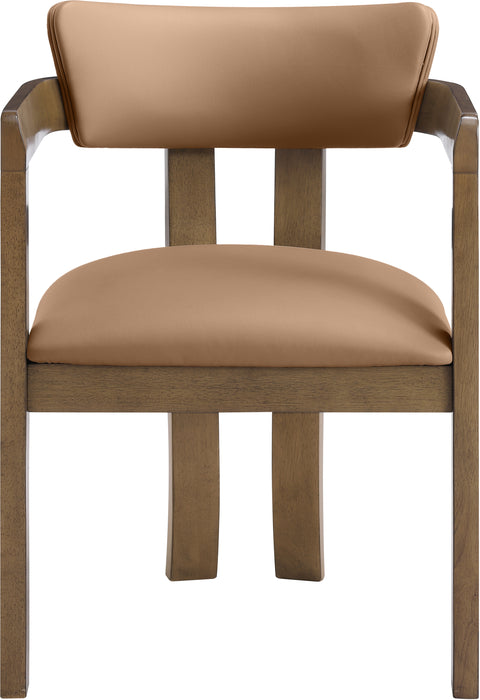 Laurel Cognac Vegan Leather Upholstered Dining Arm Chair, 2-Piece