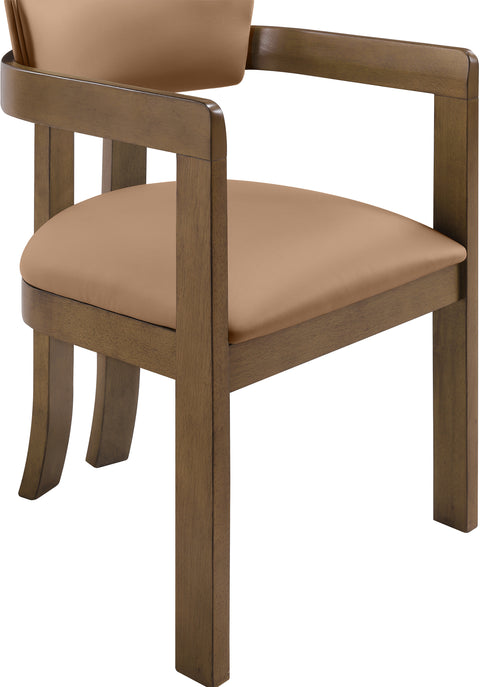 Laurel Cognac Vegan Leather Upholstered Dining Arm Chair, 2-Piece