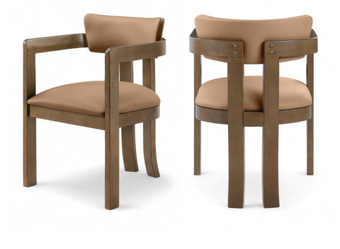 Laurel Cognac Vegan Leather Upholstered Dining Arm Chair, 2-Piece