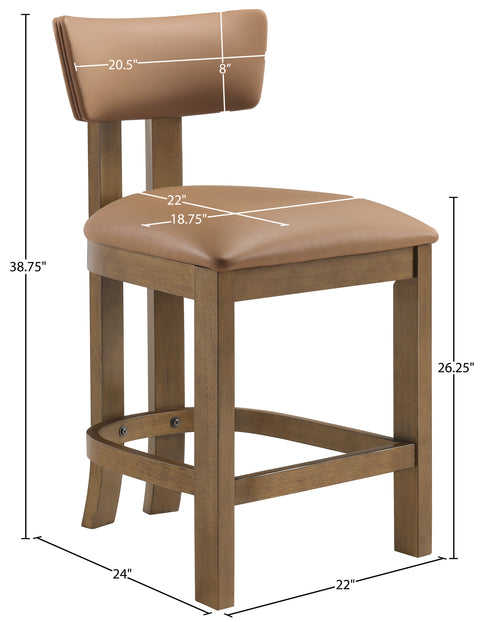 Laurel Cognac Vegan Leather Upholstered Counter Stool, 2-Piece