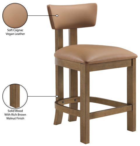 Laurel Cognac Vegan Leather Upholstered Counter Stool, 2-Piece
