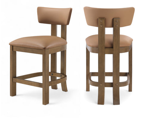Laurel Cognac Vegan Leather Upholstered Counter Stool, 2-Piece