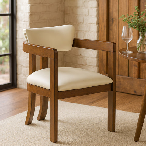Laurel Cream Vegan Leather Upholstered Dining Arm Chair, 2-Piece