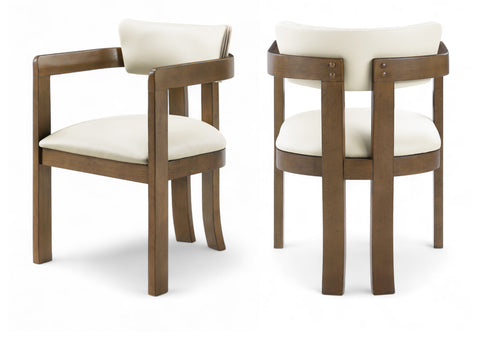 Laurel Cream Vegan Leather Upholstered Dining Arm Chair, 2-Piece