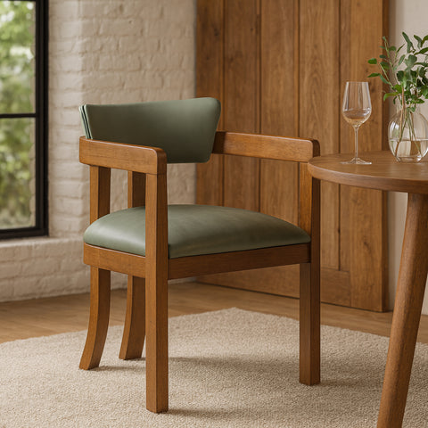 Laurel Olive Vegan Leather Upholstered Dining Arm Chair, 2-Piece