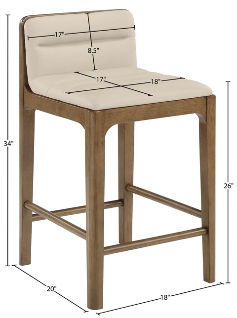 Linden Beige Cane And Vegan Leather Upholstered Counter Stool, 2-Piece