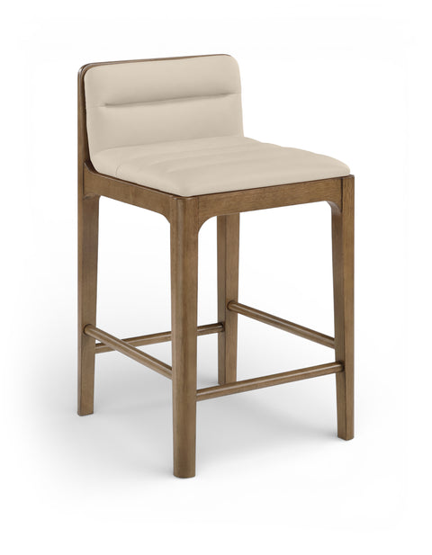 Linden Beige Cane And Vegan Leather Upholstered Counter Stool, 2-Piece