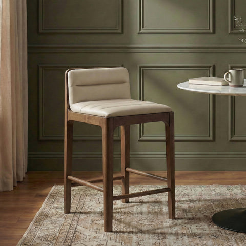 Linden Beige Cane And Vegan Leather Upholstered Counter Stool, 2-Piece