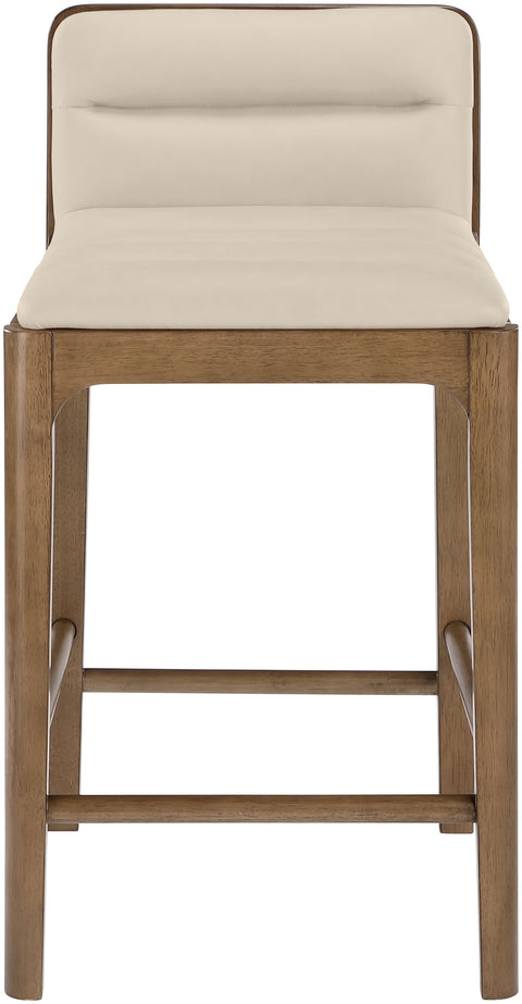 Linden Beige Cane And Vegan Leather Upholstered Counter Stool, 2-Piece
