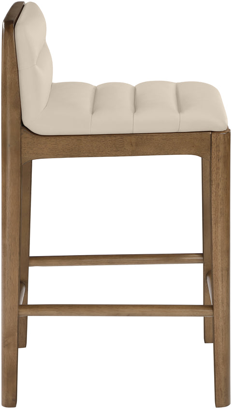 Linden Beige Cane And Vegan Leather Upholstered Counter Stool, 2-Piece