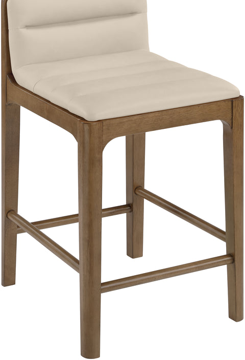 Linden Beige Cane And Vegan Leather Upholstered Counter Stool, 2-Piece