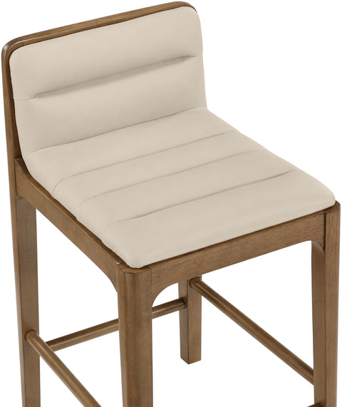 Linden Beige Cane And Vegan Leather Upholstered Counter Stool, 2-Piece