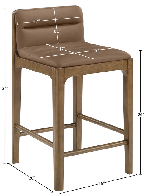 Linden Brown Cane And Vegan Leather Upholstered Counter Stool, 2-Piece (Style 2)
