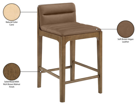 Linden Brown Cane And Vegan Leather Upholstered Counter Stool, 2-Piece (Style 2)