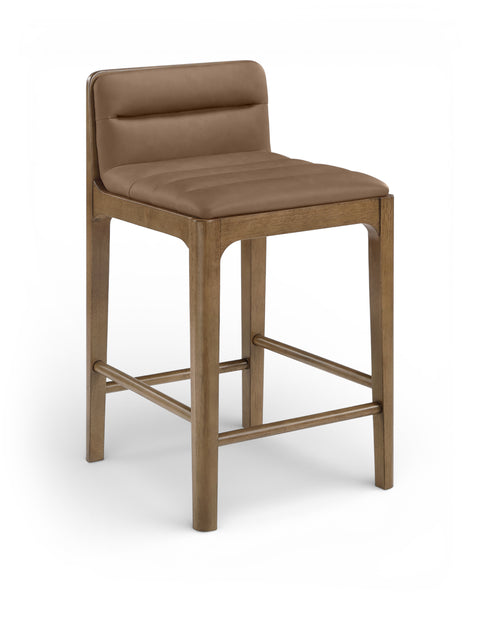 Linden Brown Cane And Vegan Leather Upholstered Counter Stool, 2-Piece (Style 2)