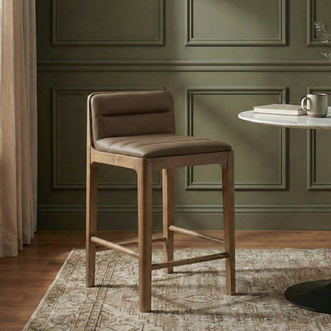 Linden Brown Cane And Vegan Leather Upholstered Counter Stool, 2-Piece (Style 2)