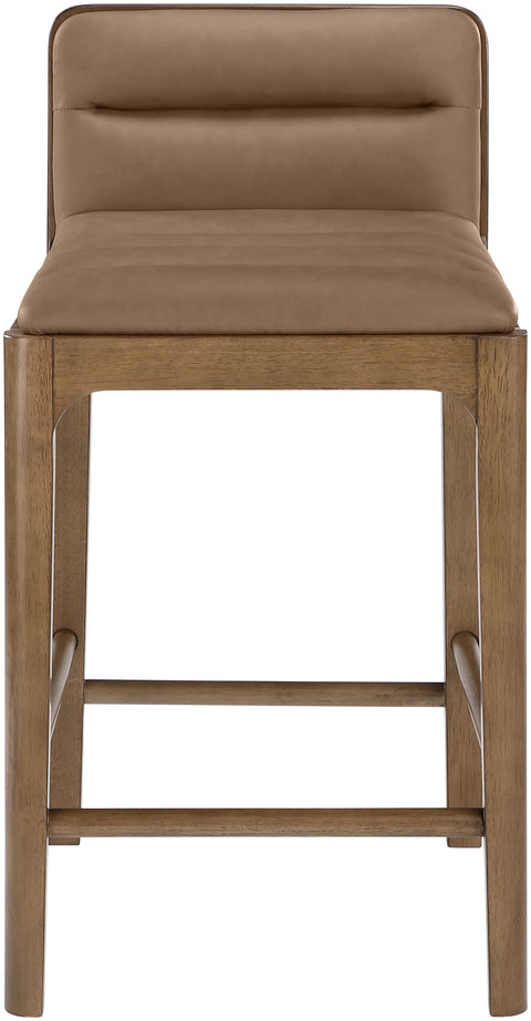 Linden Brown Cane And Vegan Leather Upholstered Counter Stool, 2-Piece (Style 2)