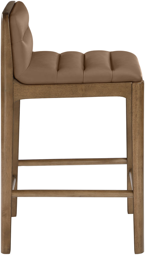 Linden Brown Cane And Vegan Leather Upholstered Counter Stool, 2-Piece (Style 2)