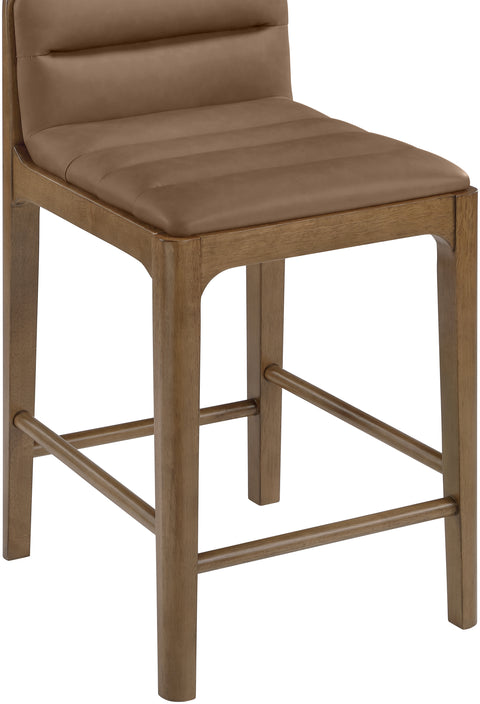 Linden Brown Cane And Vegan Leather Upholstered Counter Stool, 2-Piece (Style 2)